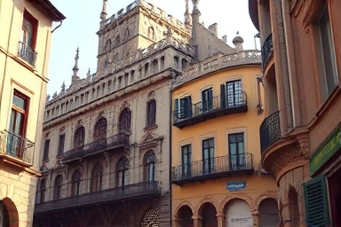 Barcelona Gothic Quarter architecture with integrated hotel